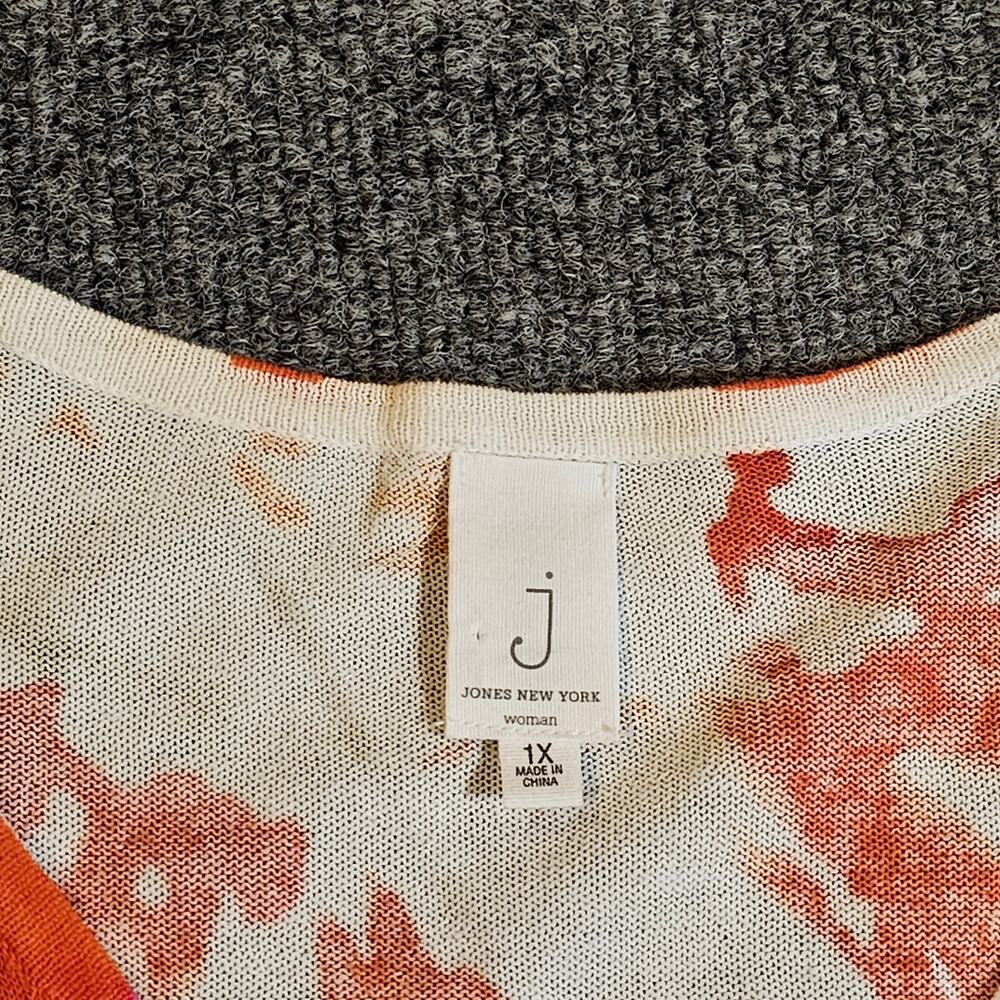 Jones New York Top Sweater Womens 1X Pink White Linen Blend Floral 3/4 Sleeve - Picture 3 of 9